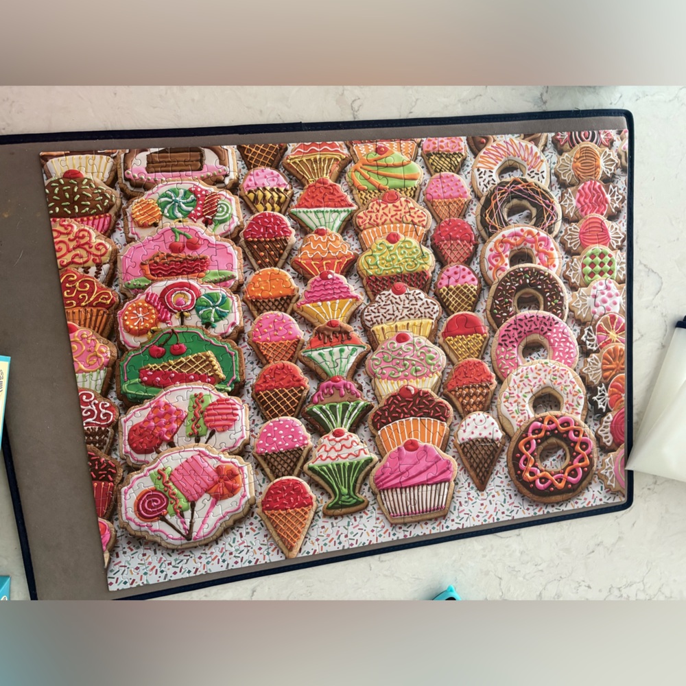 350 piece puzzle, cobble Hill, tasty treats, cookies, donuts, candy. Fun one! - Picture 2 of 2
